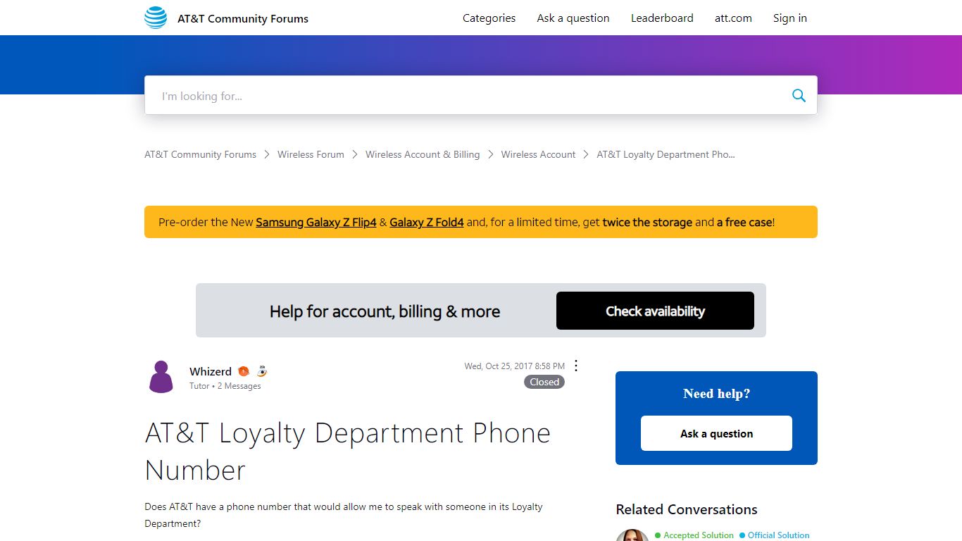 ‎AT&T Loyalty Department Phone Number | AT&T Community Forums